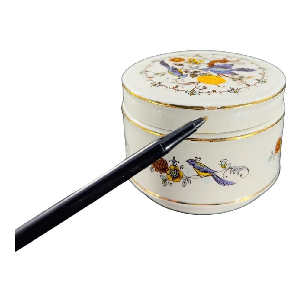 Sadler Fine Porcelain Trinket Box Blue Birds‎ England Vintage Jewelry Storage
